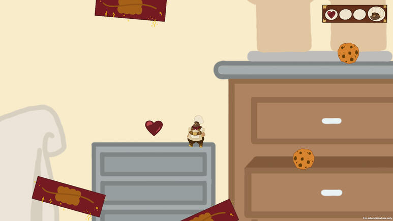 Level 2 - Cookies and a health pickup, the player low on health